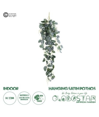 GloboStar® Artificial Garden SATIN POTHOS HANGING BRANCH 20242 Τεχνητό Διακοσμητικό Κρεμαστό Φυτό Ασημένια Άμπελός - Πόθος Υ120cm